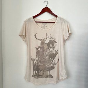 4/$20 Roots Deer Print Beige T Shirt